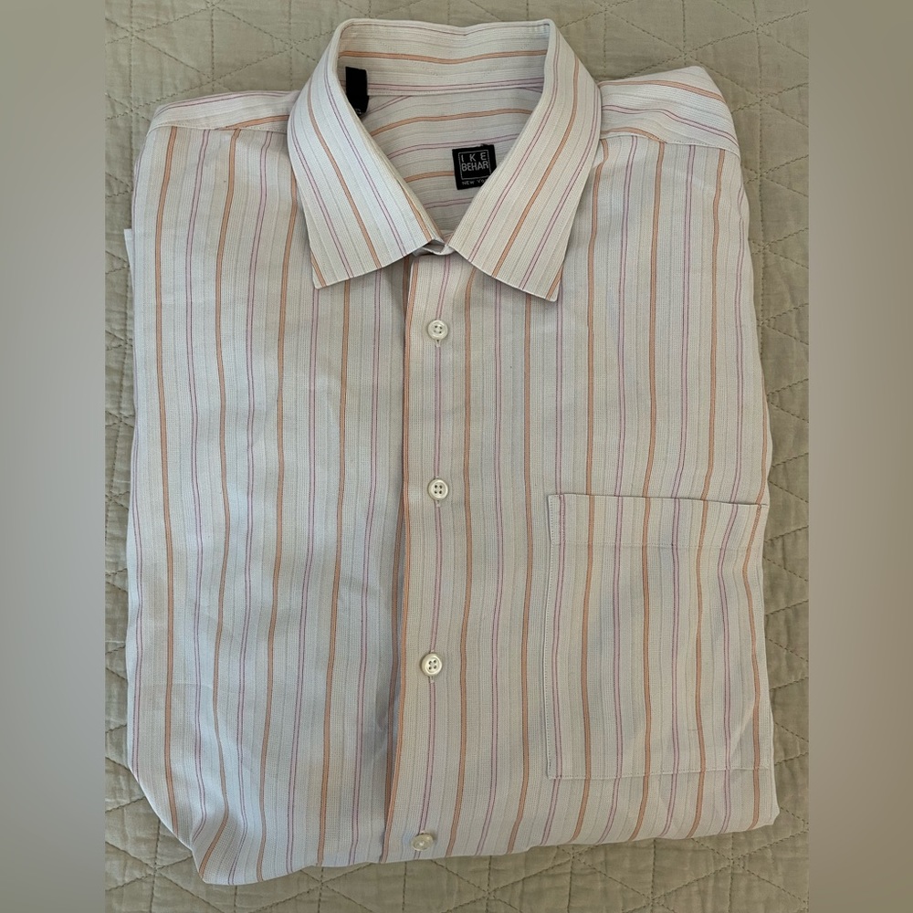 IKE BEHAR‎ NEW YORK Vintage Shirting Stripe Spread Collar Shirt Size 17 1/2-35